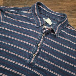 Carbon 2 Cobalt Mens‎ Medium Denim Blue And Red White Stripes Polo Shirt